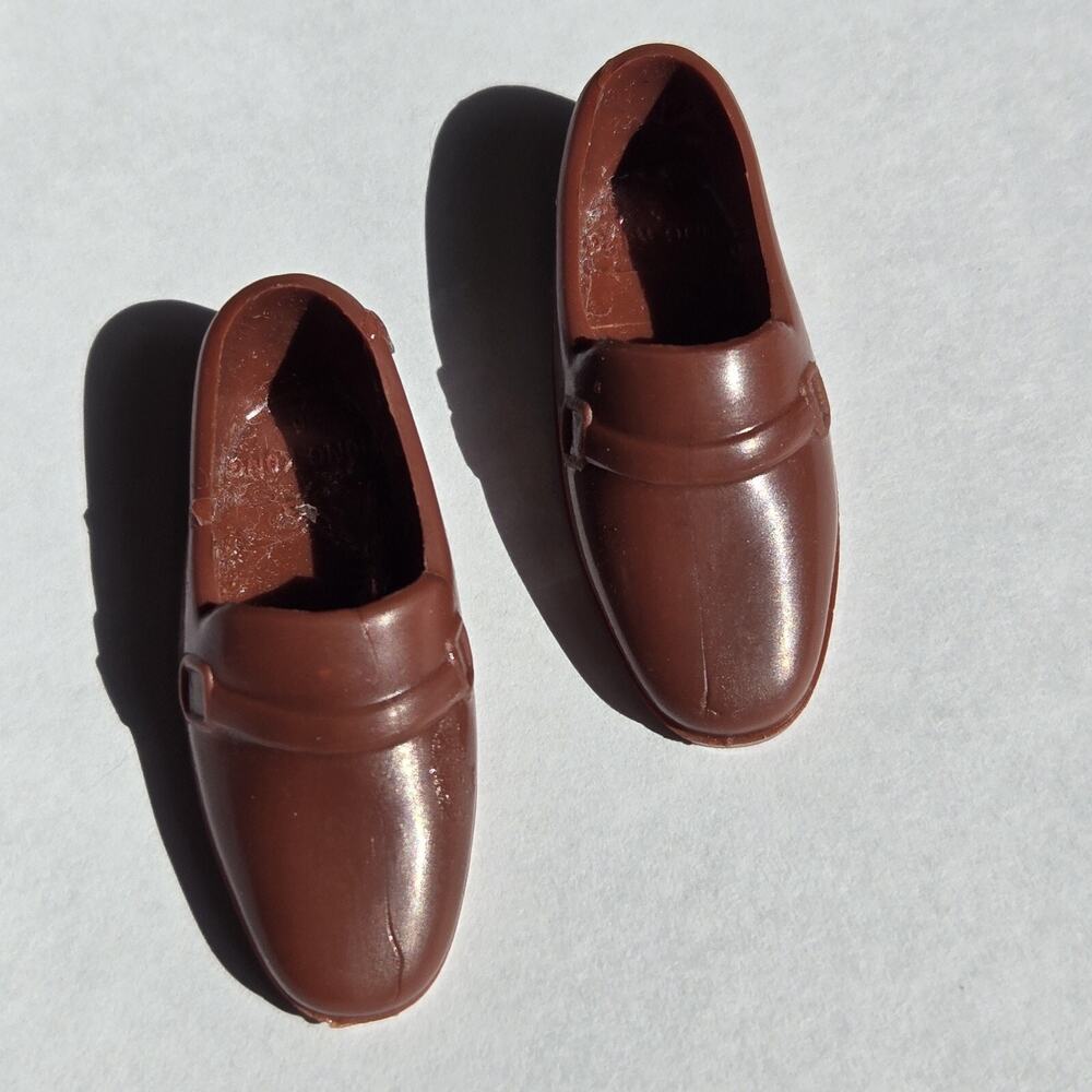 Vintage 1970s Barbie‎ Ken Allan Brown Loafer Soft Squishy Vinyl Shoes Hong Kong